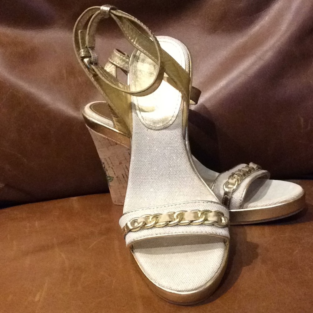 Coach Ellette cork wedge tattoo design sandal SZ9B